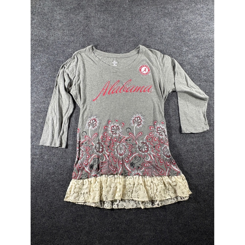 Knights Apparel Alabama Crimson Tide Gray Paisley Lace Hem Top Womens‎ Medium